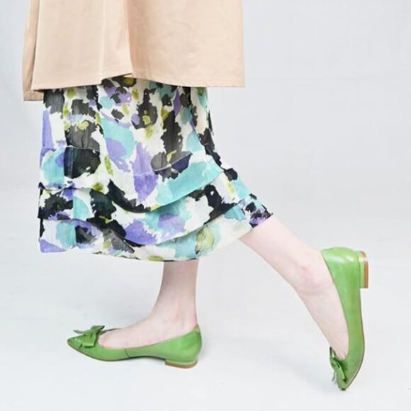 FSJ Green Pointed Toe Loafers for Women Block Low Heel Bowknot Pumps Office Shoe - Picture 1 of 7